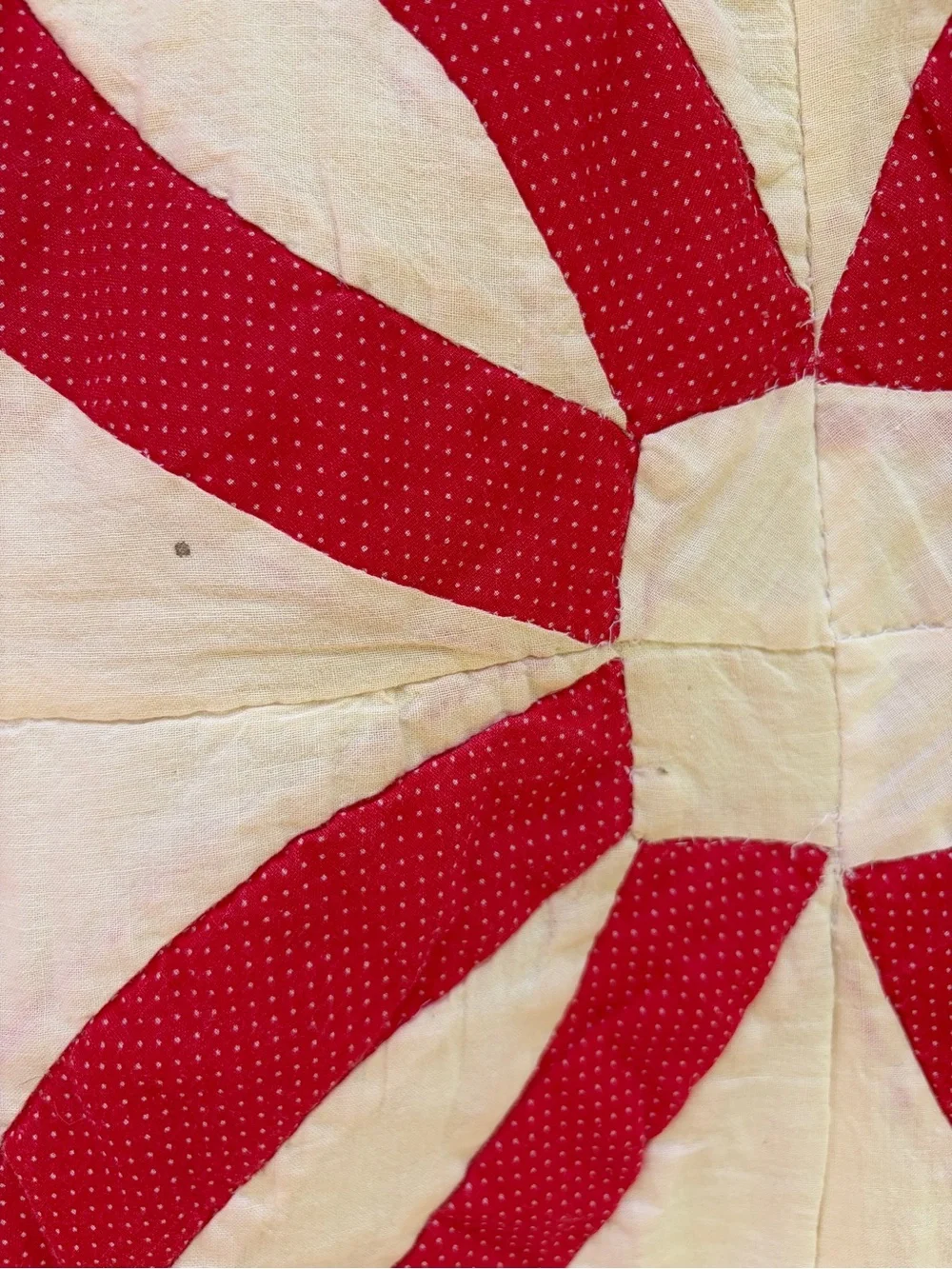Vintage Double Wedding Ring Quilt - Red & Cream Handmade Quilt - 86 x 71